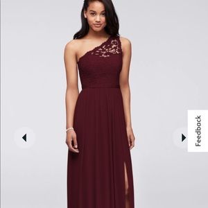 Wine red one shoulder bridesmaid dress